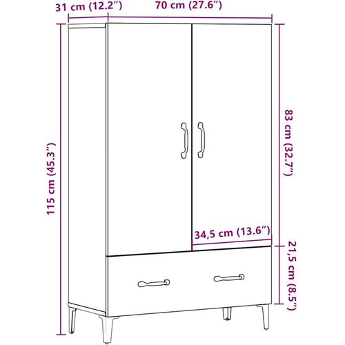 VidaXL Visoka ploča staro drvo 70x31x115 cm konstruirano drvo Slike