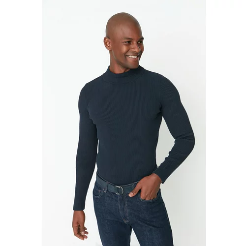 Trendyol Navy Blue Men's Fitted Slim Fit Half Turtleneck Corduroy Knitwear Sweater