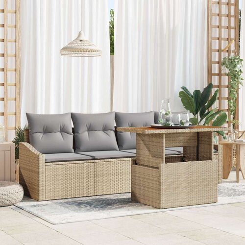  vrtni kavč set set 5 bež ratan, pena, steklo vrtni kavč set, (22065025) Slike