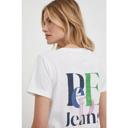 PepeJeans Bombažna kratka majica Jazzy ženska, bela barva