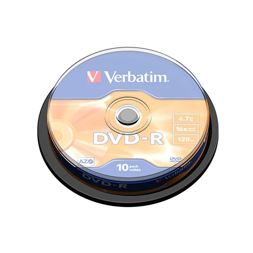  DVD-R, VERBATIM,4,7 GB,16X, spindle 10 kom,MATT SILVER