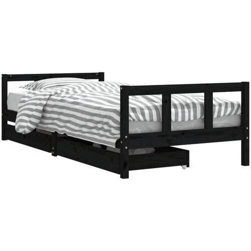 vidaXL Otroški posteljni okvir s predali črn 90x200 cm trdna borovina, (20787660) Cene