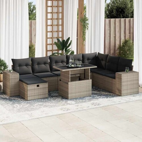  9-dijelni set vrtnih sofa od poliratana s jastucima sivi Cijene