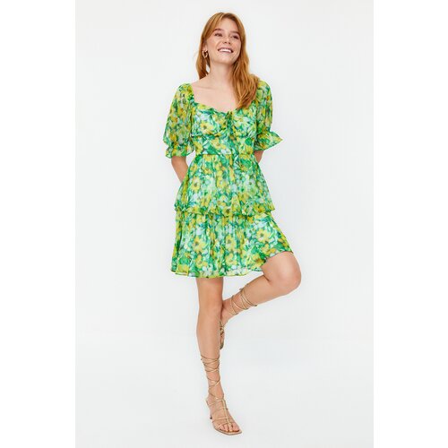 Trendyol Green Skirt Flounced Floral Patterned Chiffon Woven Slike