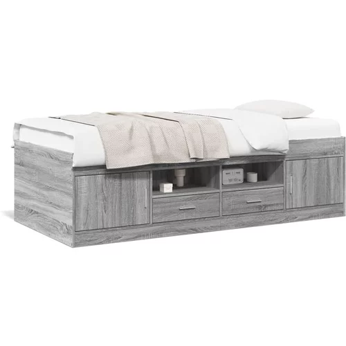 vidaXL Dnevna postelja s predali siva sonoma 90x190 cm inženirski les