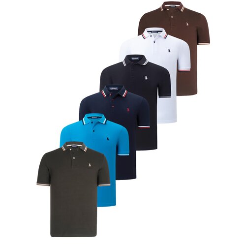 Dewberry SIX SET T8594 MENS T-SHIRT-BLACK-WHITE-NAVY BLUE-KHAKI-BLUE-BLUE-BROWN Cene