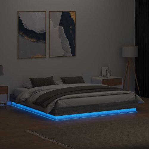  Okvir kreveta s LED svjetlima siva boja hrasta 180 x 200 cm Slike