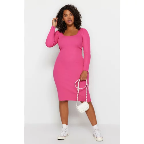Trendyol Curve Plus Size Dress - Pink - Bodycon