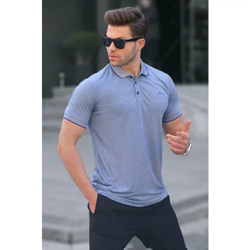 Madmext Men's Navy Blue Embroidered Regular Fit Polo Neck T-Shirt 6108