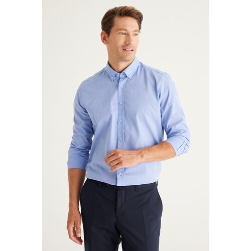 ALTINYILDIZ CLASSICS Men's Blue Slim Fit Narrow Cut Button Collar Patterned Shirt Slike