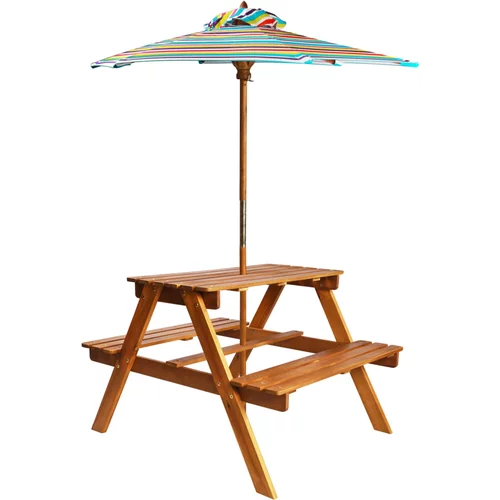 vidaXL Otroška piknik miza s senčnikom 79x90x60 cm trden akacijev les, (20625403)