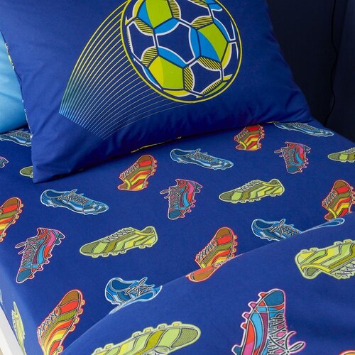 Catherine Lansfield Modra napenjalna otro&amp;scaron;ka rjuha za zakonsko posteljo 135x190 cm Bright Football &amp;ndash; Slike