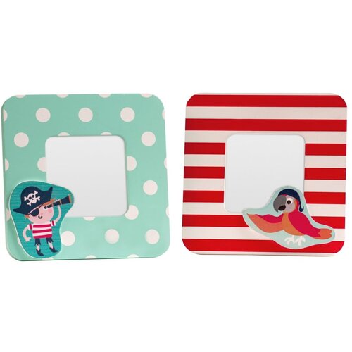 Premier Housewares Crveni/tirkizni drveni okviri u setu 2 kom 12x12 cm Pirate &amp;ndash; Slike