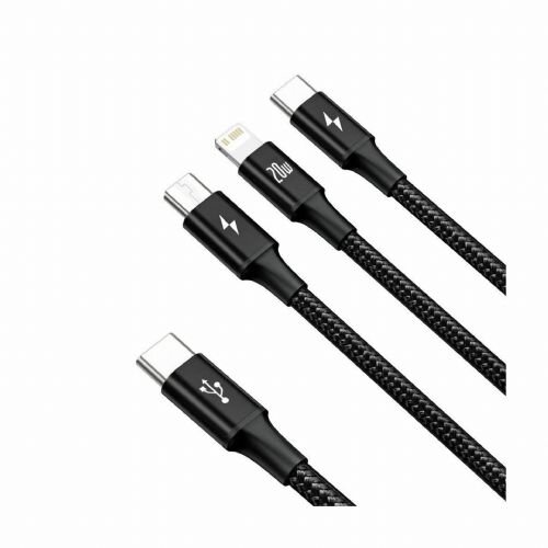 Baseus cable 3in1 Rapid PD USB-C - micro USB + Lightning+USB-C 1,5m black 20W Slike