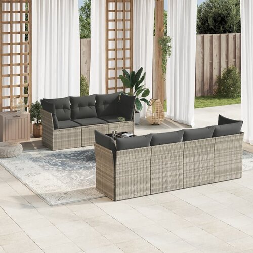 VidaXL 8-dijelni set vrtnih sofa od poliratana s jastucima svjetlosivi Slike