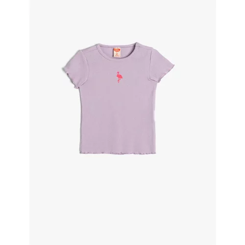 Koton T-Shirt Flamingo Printed Short Sleeve Crew Neck Ribbed Cotton