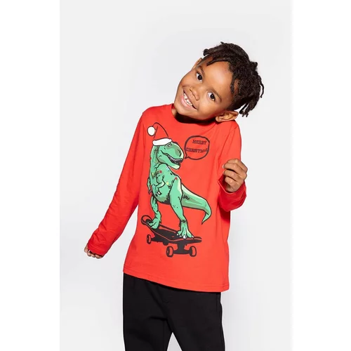 Coccodrillo Otroška bombažna majica z dolgimi rokavi rdeča barva