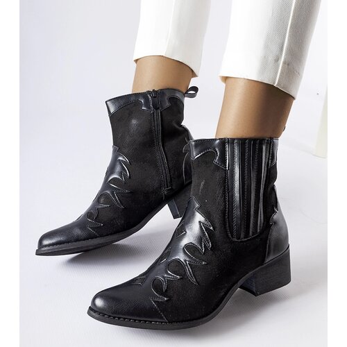 Gemre Black low block heel cowboy boots Henriette Cene