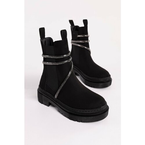 Shoeberry Women's Patray Black Suede Stony Thick Sole Elastic Boots Black Suede Cene
