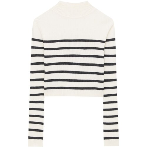 Pull&amp;amp;Bear Pulover črna / volneno bela Slike