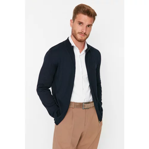Trendyol Navy Blue Men's Slim Fit Zippered Half Turtleneck Smart Knitwear Cardigan