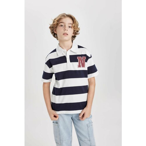Defacto Boy Oversize Fit Striped Printed Short Sleeve Polo T-Shirt Cene
