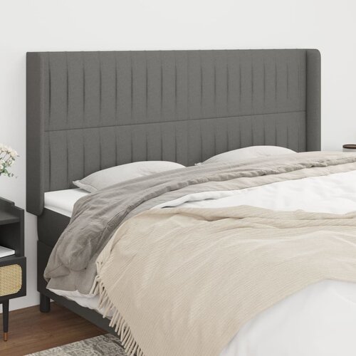 VidaXL Uzglavlje s u&amp;scaron;ima tamnosivi 163x16x118/128 cm od tkanine Slike