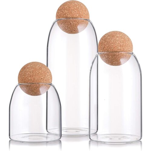 Dardanar Glass storage jar with cork ball lid, cork glass bottle, cute decorative glass jar with airtight wooden round stopper, suitable for spices, sugar, sal, (21065452) Cene