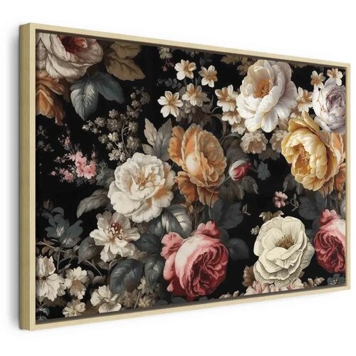  Slika - Colourful flowers on a black background 60x40 Cene