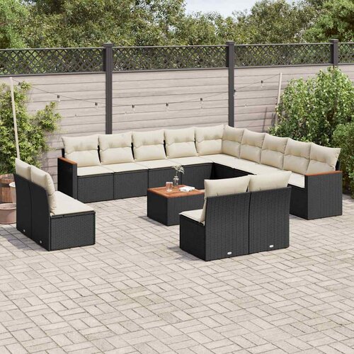  14-dijelni set vrtnih sofa s jastucima poliratan crni Crna Slike