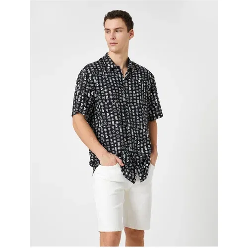 Koton Summer Shirt with Short Sleeves and Ethnic Printed Classic Collar