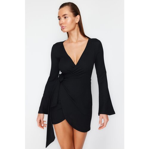 Trendyol Black Mini Woven Tie-Up Beach Dress Slike