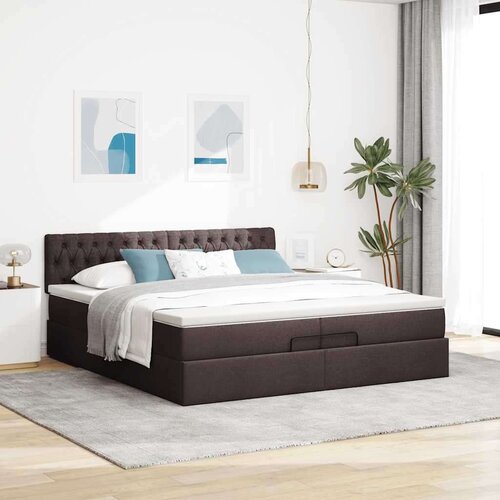 VidaXL otomanski krevet s madracem tamnosmeđi 200x200 cm tkanine Slike