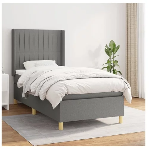  Box spring postelja z vzmetnico temno siva 100x200 cm blago