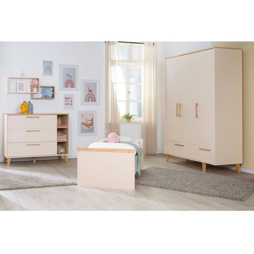 Roba Kremno bela/v naravni barvi otro&amp;scaron;ka garderobna omara v hrastovem dekorju 138x200x55 cm Jil &amp;ndash; Slike