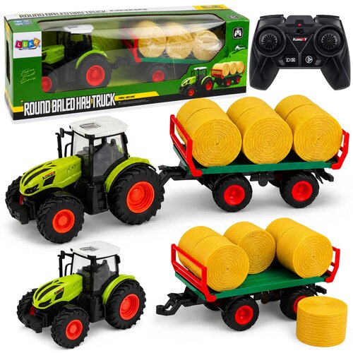  Remote Controlled RC Farm Tractor with Hay Bale Trailer and Lights 1:24 Cene