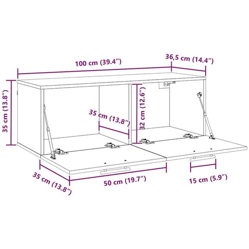 vidaXL Omarica na steni Črni hrast 100 x 36.5 x 35 cm Konstruiran les Cene