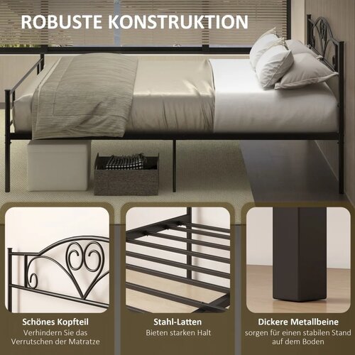  Metalni okvir kreveta s uzglavljem nosivost 300 kg 145D x 211&amp;Scaron; x 106V cm crni Slike