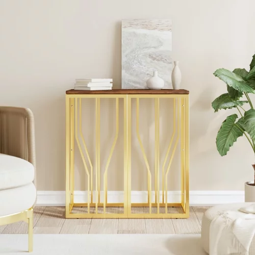  Konzolni stol zlatni od nehrđajućeg čelika i obnovljenog drva