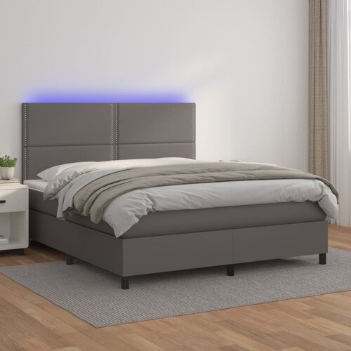 The Living Store Box spring postelja z vzmetnico LED siva 140x200cm umetno usnje - Box Spring Postelja, (21519026) Cene