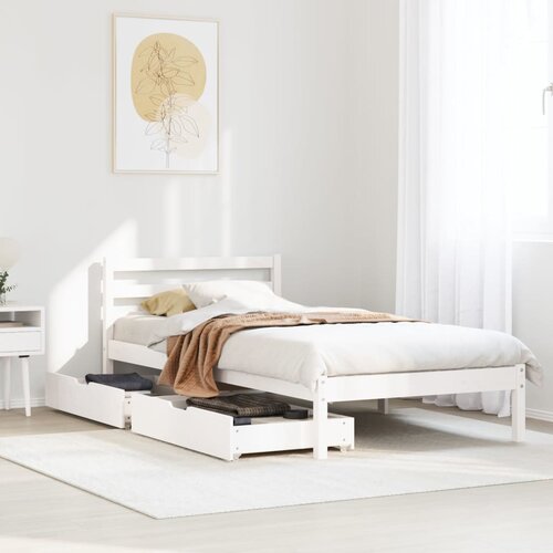 VidaXL Posteljni okvir brez vzmetnice bel 75x190 cm trdna borovina Slike