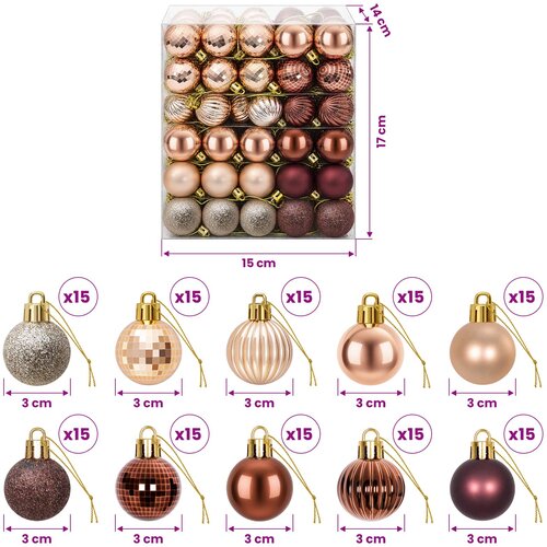  Set božićnih kuglica 150 kom. Boja &amp;scaron;ampanjca i smeđa 3 cm Slike