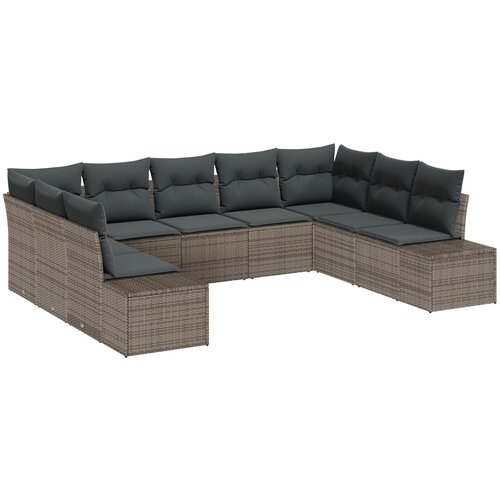 VidaXL set vrtnih kavčev Set z 9 kosi Siva Ratan Vrtni kavč Pravokoten, (22065132) Slike