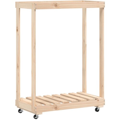VidaXL Držalo za polena s kolesi 76,5x40x108 cm trdna borovina Slike