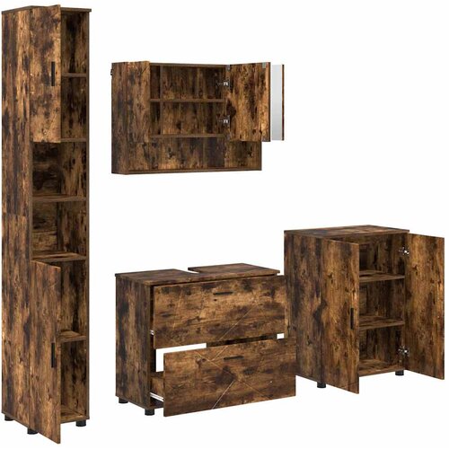  Set namje&amp;scaron;taja za kupaonicu 4 kom. Dimljeni hrast Smeđa 35 x 30 x 192 cm Slike
