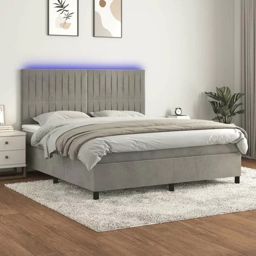  Box spring postelja z vzmetnico LED svetlo siva 160x200cm žamet, (20790161)