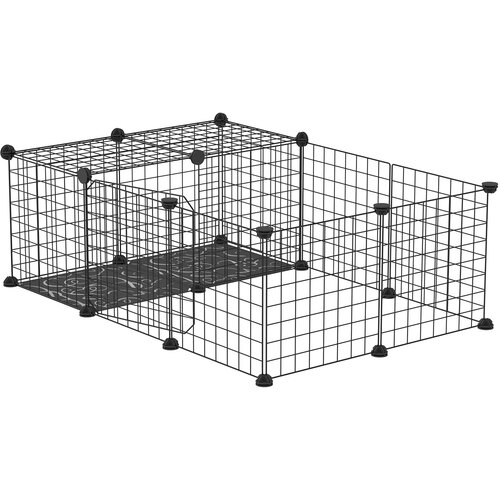 PawHut Modularna ograda za kunce, morske pra&scaron;ičke in glodavce, zaboj za hi&scaron;ne živali s sestavljivimi dodatki, 105x70x35cm, črna, (20744663) Cene