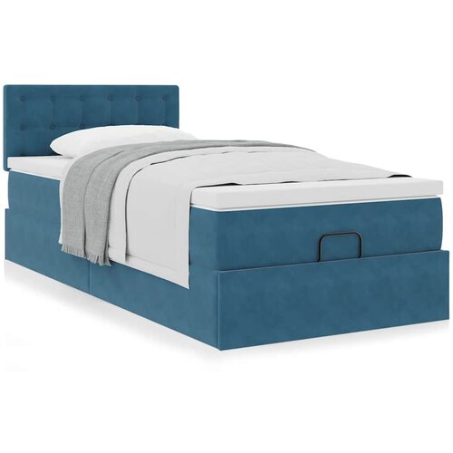 VidaXL Otomanski posteljni okvir z vzmetnico moder 90x190 cm žamet Slike