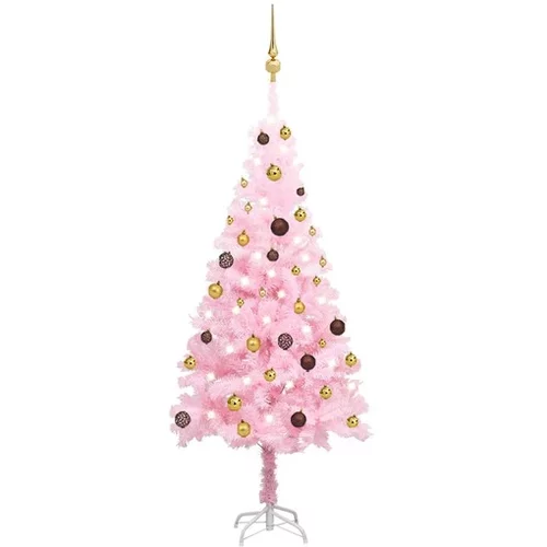  Umetna novoletna jelka z LED lučkami in bučkami roza 150 cm
