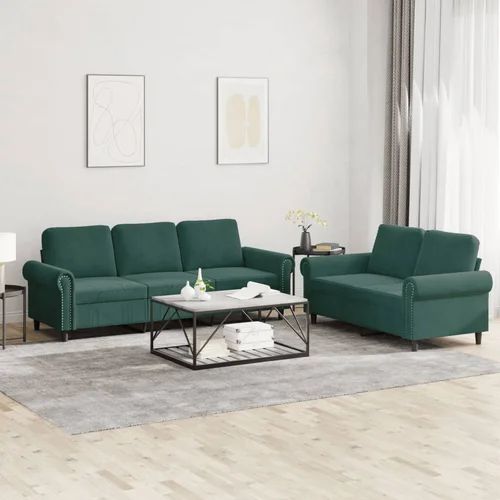  2-dijelni set sofa s jastucima tamnozeleni baršunasti